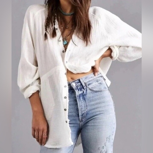 We The Free Tops - We The Free Womens Daydream White Cotton Tunic Button-Down Top Shirt NWT Small